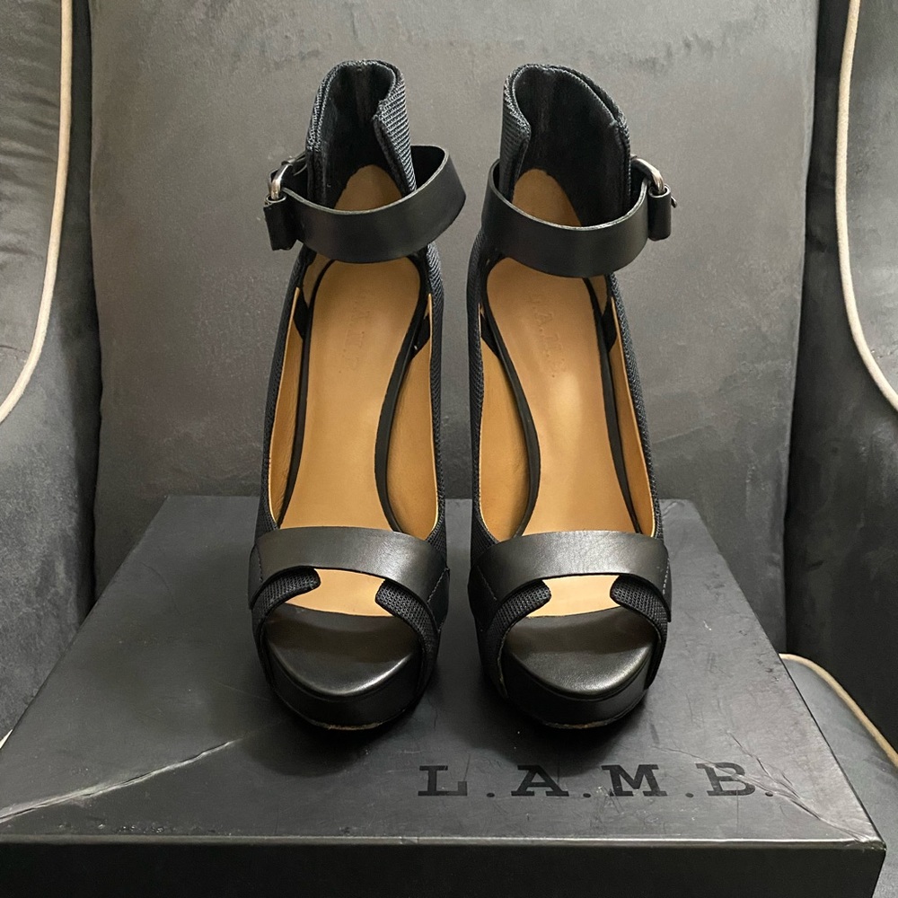 L.A.M.B High ankle strap stilettos